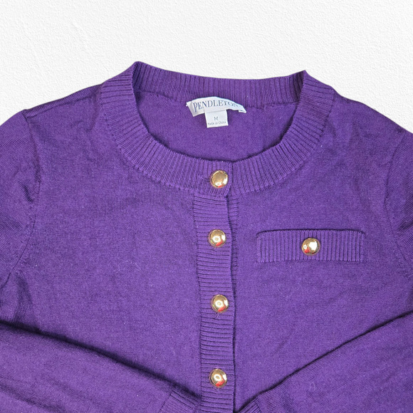 Y2K Vintage Pendleton Purple Gold Button Front Merino Wool Cardigan Size Medium - Picture 4 of 8